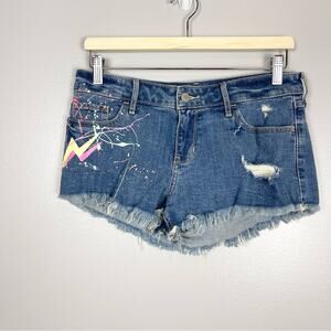 Hollister Low Rise Short-Short Jean Short Distressed Pain Splashed Woman size 27